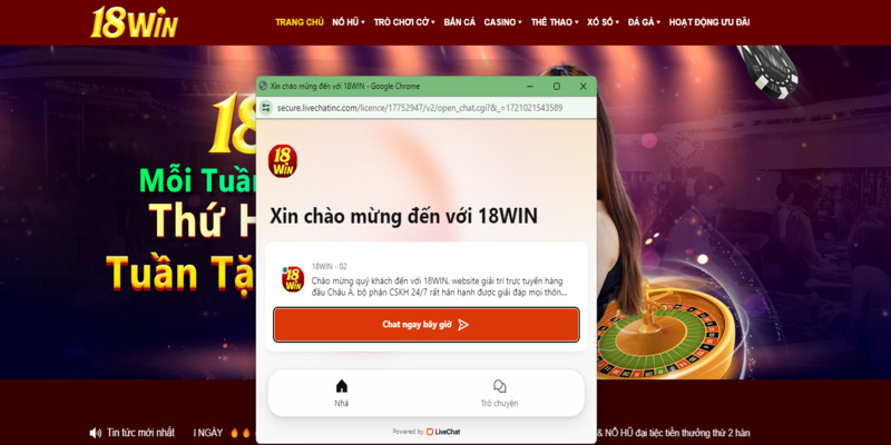 Phương thức liên hệ 18win qua chat trực tuyến